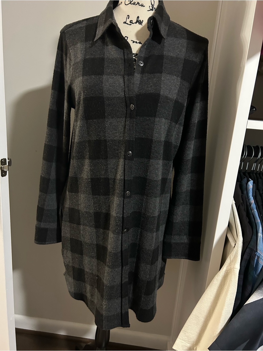 Faherty Plaid Button-Front Dress - Black & Gray